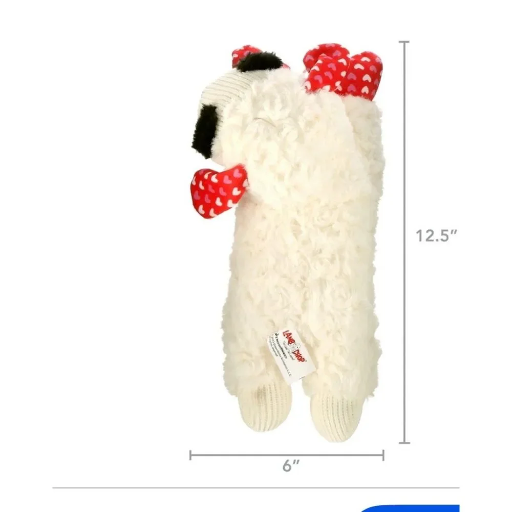 Multipet Valentine’s Day Plush Lamb Chop Dog Toy with Hearts, Medium - Free Ship